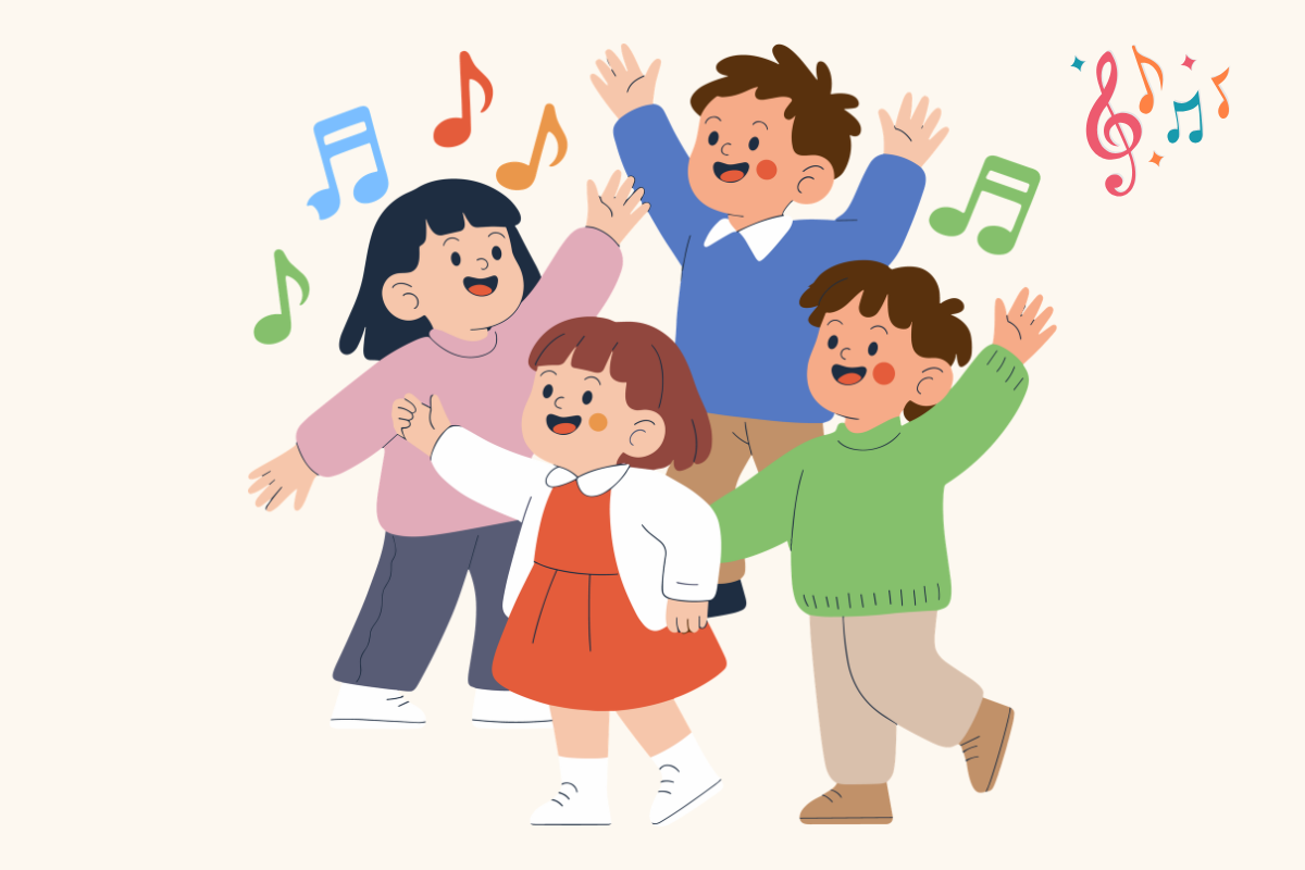 A parent and toddler singing and dancing to Spanish songs together at home, no screen in sight.