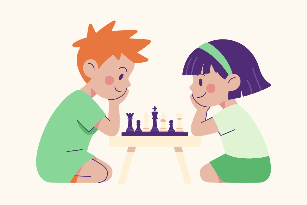 A child's hand reaching for a chess piece on a wooden board.